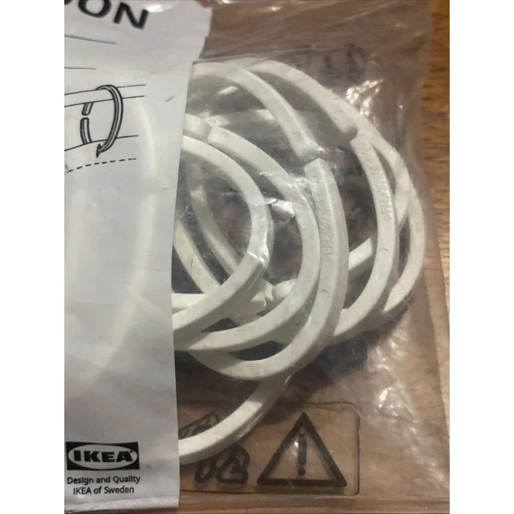 2 Brand New IKEA HASSJON White Shower Curtain Rings 004.660.08 Lot